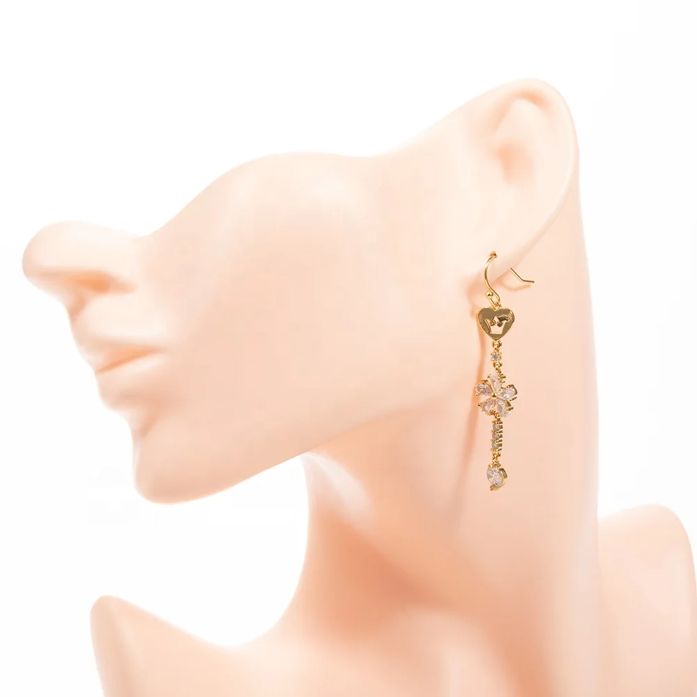 Luxury crown pattern brass flower round zircon diamonds 18k real gold earrings for women jewelry