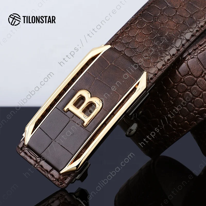 TILONSTAR TDY117 High Quality Adjustable Automatic Buckle Split PU Crocodile Pattern Leather Belt