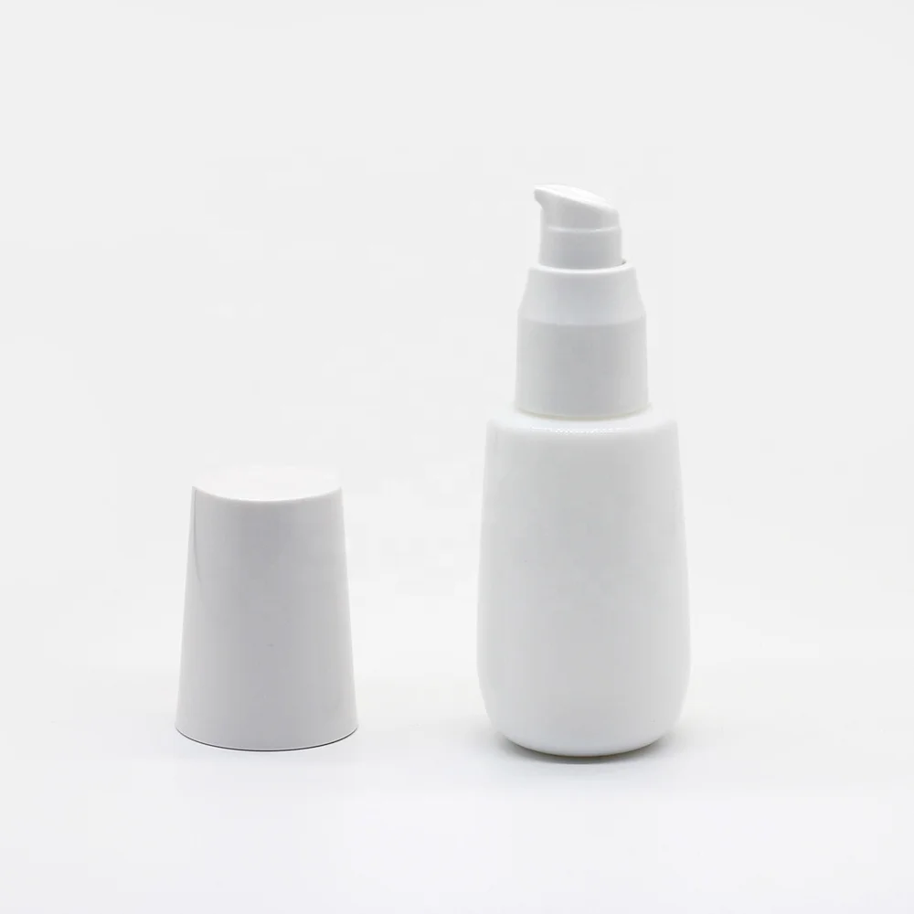 White Glass Bottle 40ML for Cosmetic Cream Packaging Ceramic Glass Bottle with Pump Sprayer for Skin Care Cream