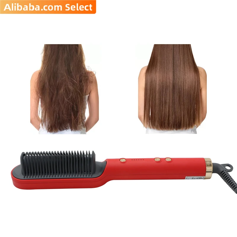 Mustom logo and box hot sell magic ceramic hair straighteners brush hot comb electric comb