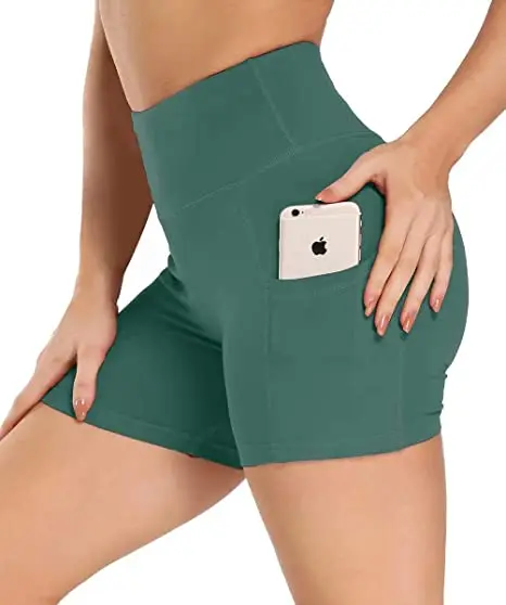 Women High Waist Leggings Gym Running Sports Fitness Compression Yoga Short Pants with Pocket