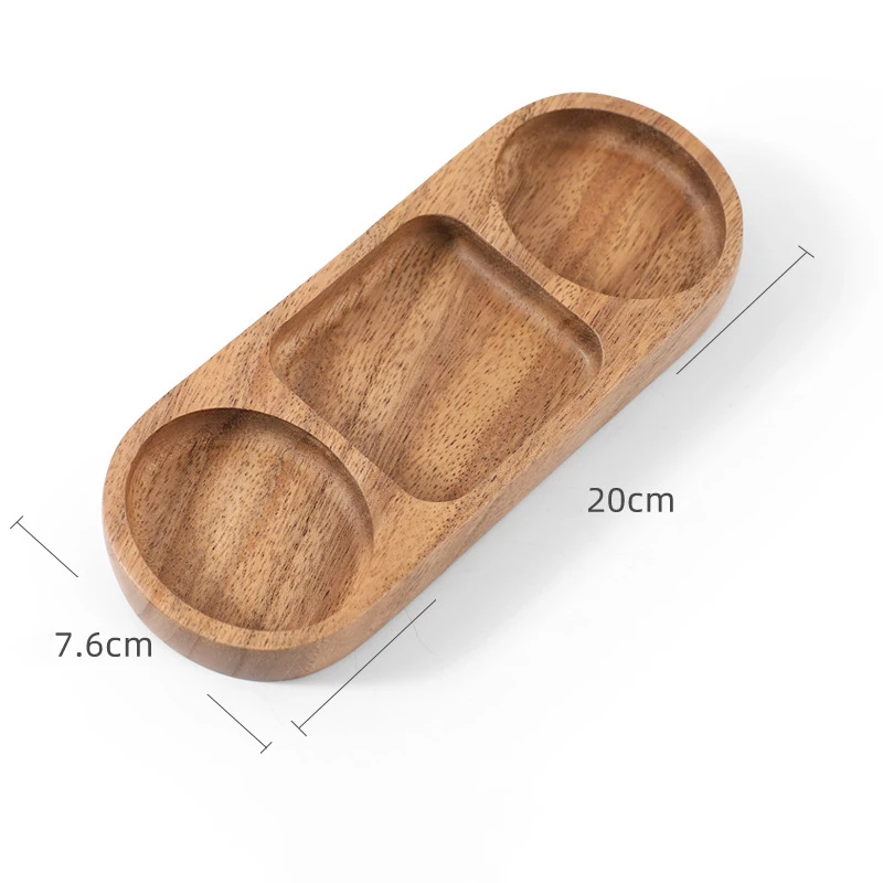 Wholesale Creative Multi-Compartment Acacia Wood Sauce Dish Korean Sauce Plate Food Tray Sauce
