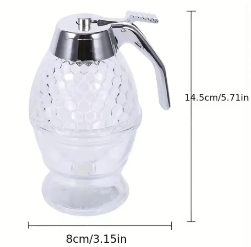 Wholesale Glass Honey Dispenser Jar Baking Syrup Honey Dispenser with Storage Stand Stainless Steel and Chrome-Plated ABS Design