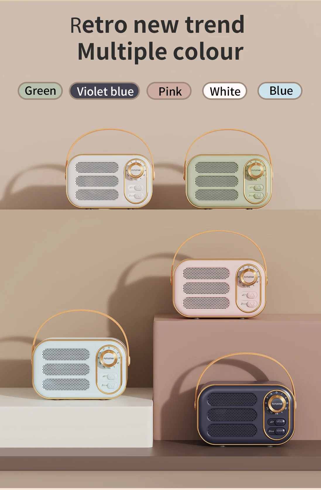 DW13 Latest Portable Wireless Speaker Lovely vintage radio hand-held style Mini Woofer Speaker With FM Radio