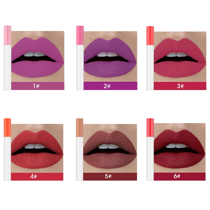 Matte Liquid Lipstick 6pcs Set Multi Colors Lip Gloss Non-Stick Gift Box Girls Women Make Up Gift Set Long Lasting Lip Sticks