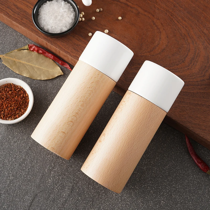 Factory Price Cylindrical 8 inch Wood Sea Salt And Pepper Mill Grinder Set For home and kitchen