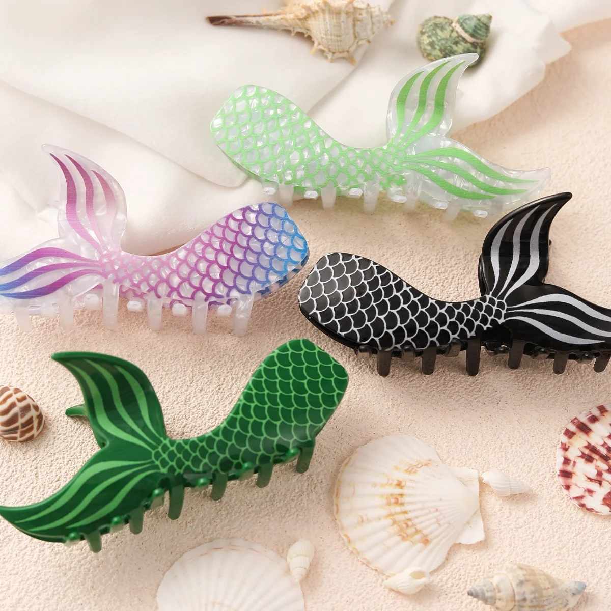personalized summer acrylic simple design large hair clip fish tail hair claw clip for women luxury