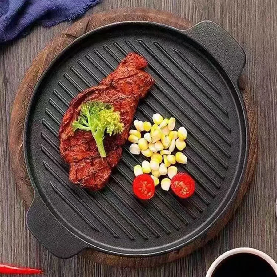 Factory price indoor outdoor cast iron sizzling plate round bbq grill pan masterclass premium cookware