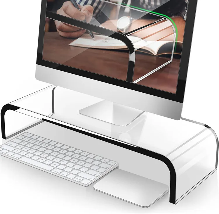 Simple, large storage space and elegant design acrylic monitor stand for laptop, computer, notebook, screens and home use