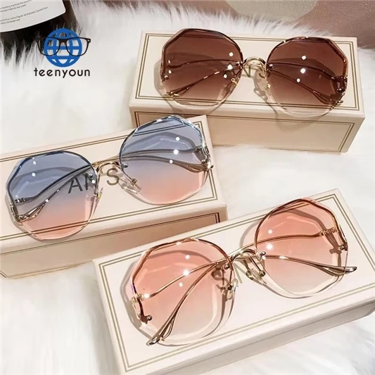 Teenyoun 2024 est Women Sunglasses Rimless Uv400 Brand Designer Gradient Sun Glasses Female Glasses Wholesale