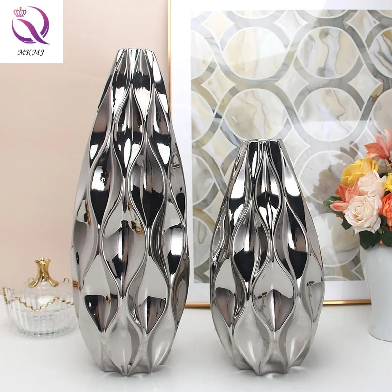 Tall Nordic Origami Ceramic Vase Gold Silver Home Table Top Decorative Crafts Vase For Living Room