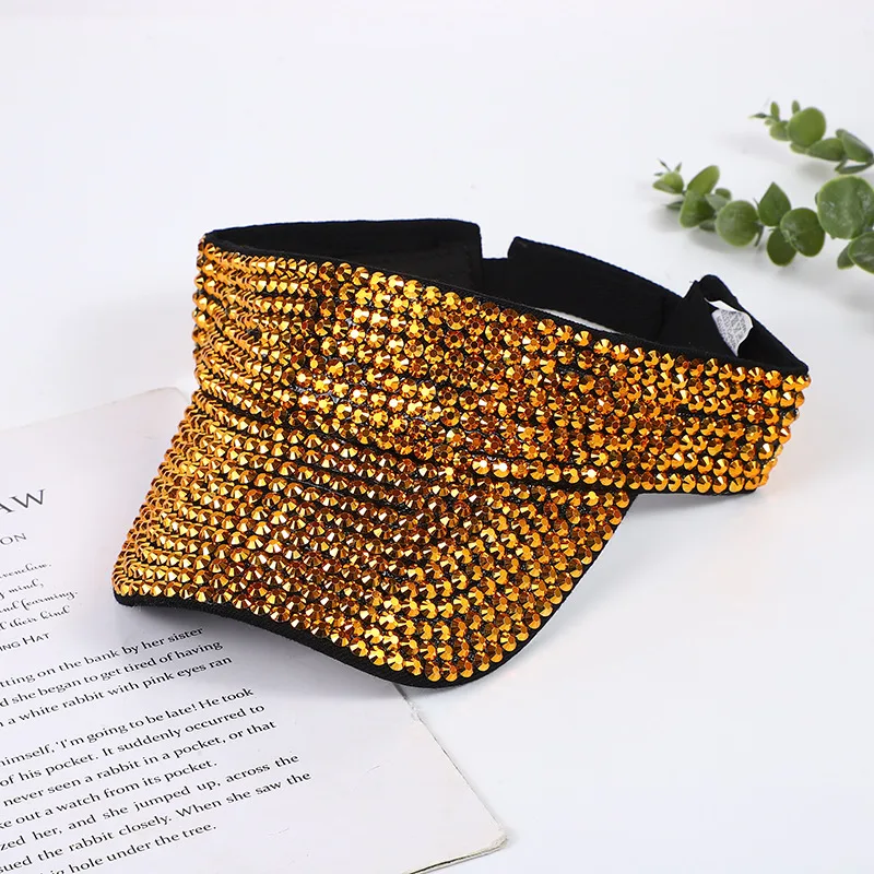Hot Sale Trendy Bling Sparkle Shiny Glitter Diamond Rhinestones Summer Outdoor Beach Adjustable Colorful Unisex Sun Visor Caps