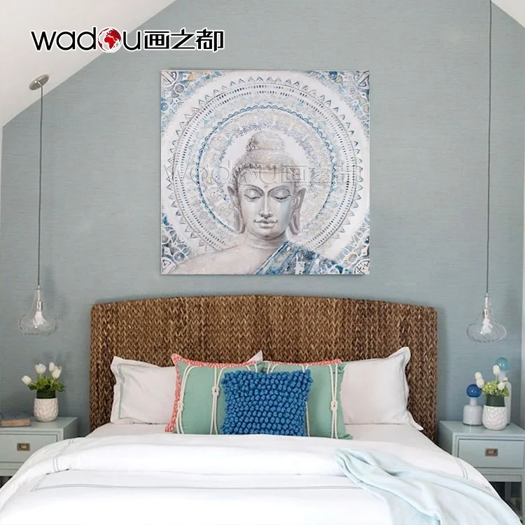 Custom Hand Paint In Buddha Wall Handmade Oil Painting Canvas Art In Blue Custom Wall Art For Home Decoration