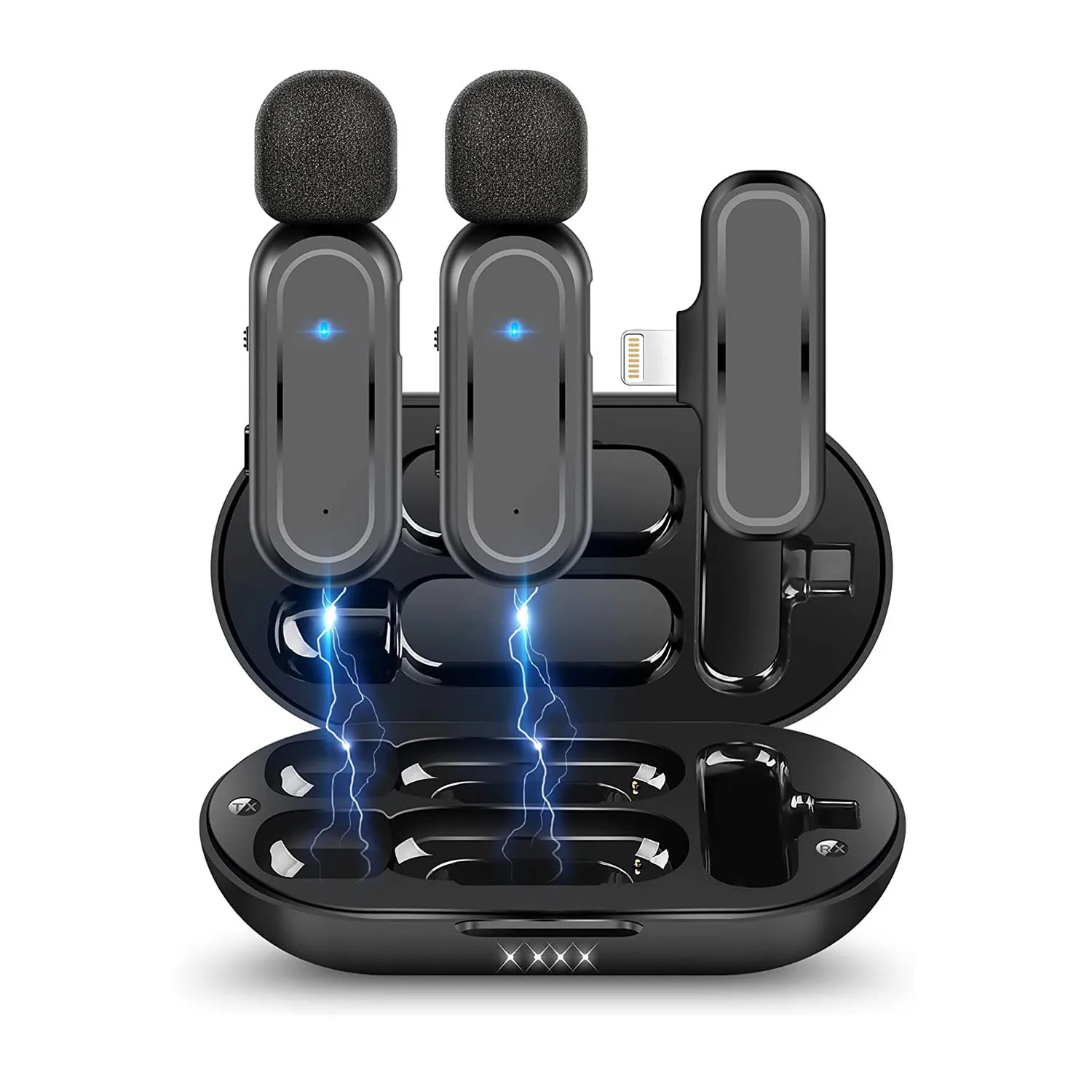 Interview Mic Computer Mobile Phone Wireless Microphone Lavalier with Charging Case