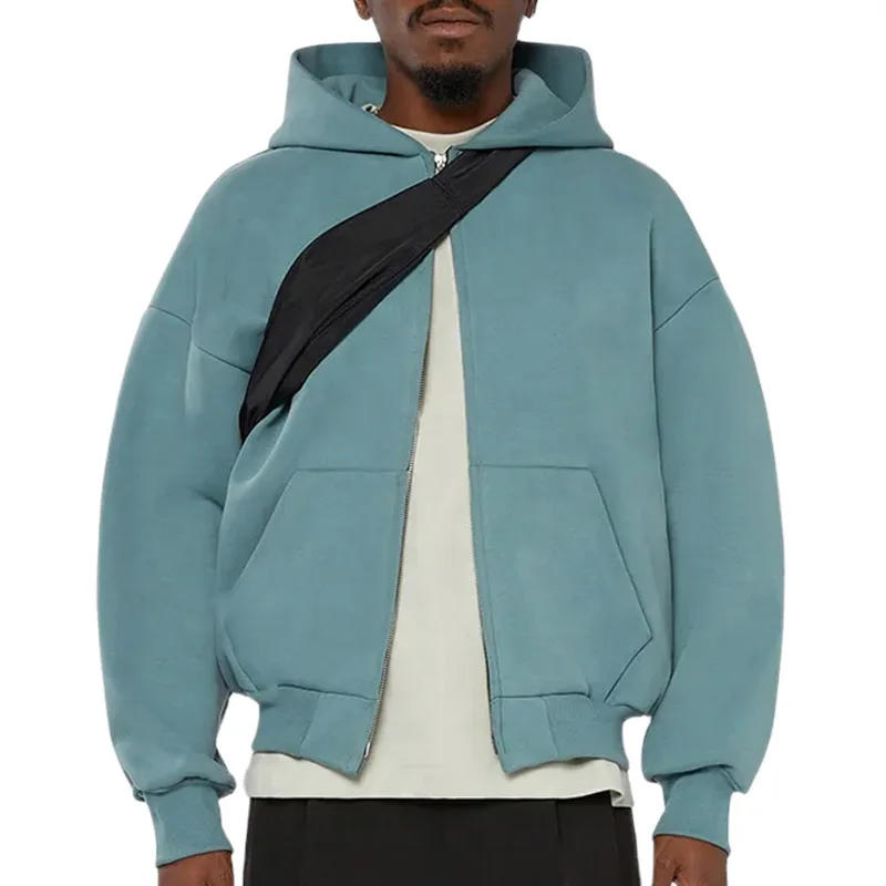 YITE New Heavyweight French Terry Streetwear Men Double Zipper Hoodies Custom Drop Shoulder Cropped Boxy Full Zip Up Hoodie