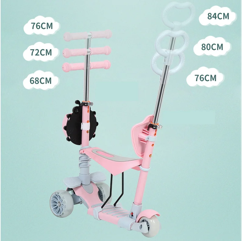 Wholesale 3 IN 1 flashing PU wheel Kids Scooter OEM baby toys kick scooter child scooter with push bar