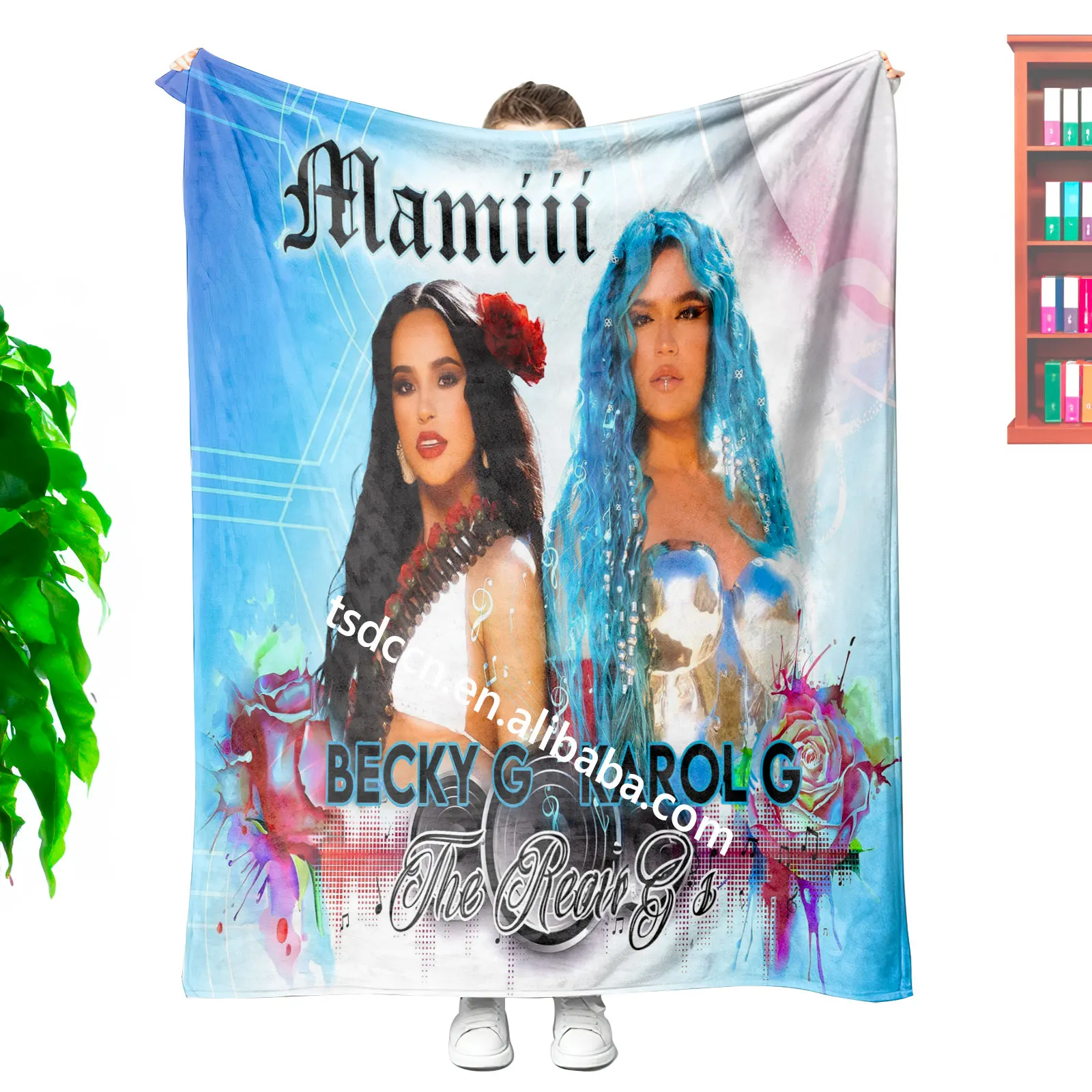 Newest Wholesale custom cartoon new alum karol g peso pluma sublimation printing travel throw blanket