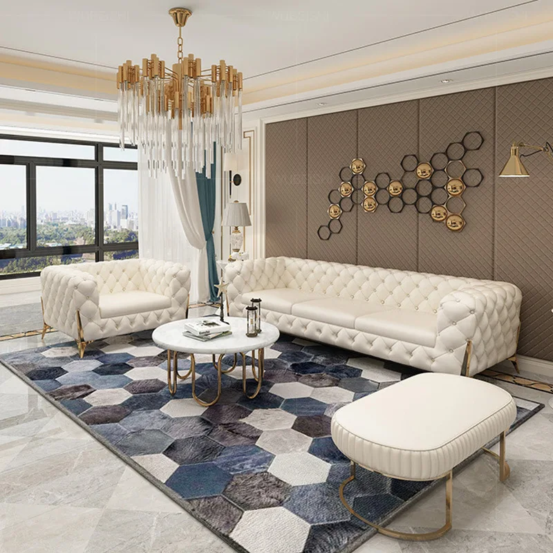 Modern and Simple Post-modern Light Luxury Leather Sofa Large Apartment Living Room Three-person Italian Pull