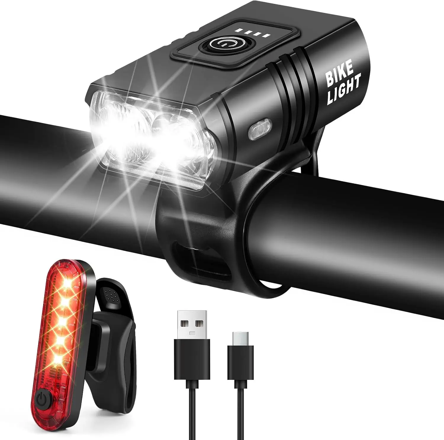 LED Bike Light Set Front And Tail Rear Light Upgrade Waterproof Cycle Lights USB Rechargeable Lamp Mountain Riding