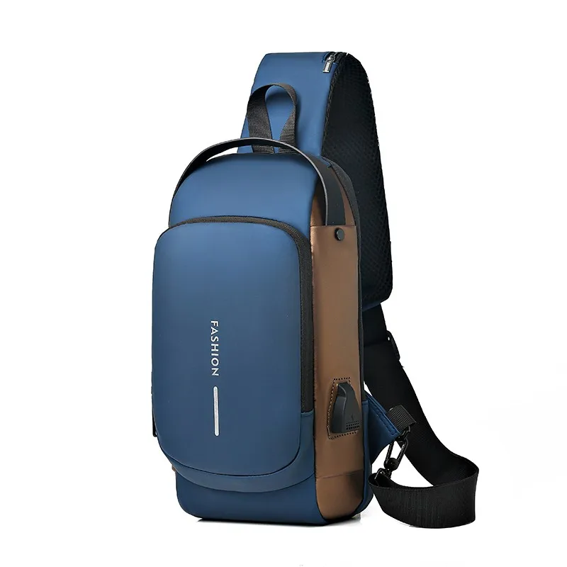 OMASKS Waterproof USB Anti Theft Lock Crossbody Sling Bags Mens Chest Bags