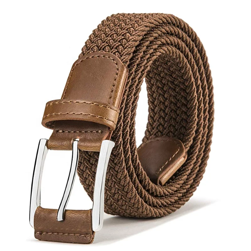 Canvas Elastic Fabric Woven Stretch Khaki  Color Braided Belt