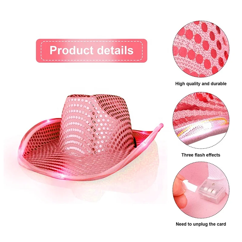 Custom Christmas Wetern Led Glow Neon Cowboy Flashing Light Up Many Color Hat Bulk For Kids Party Girl Hats