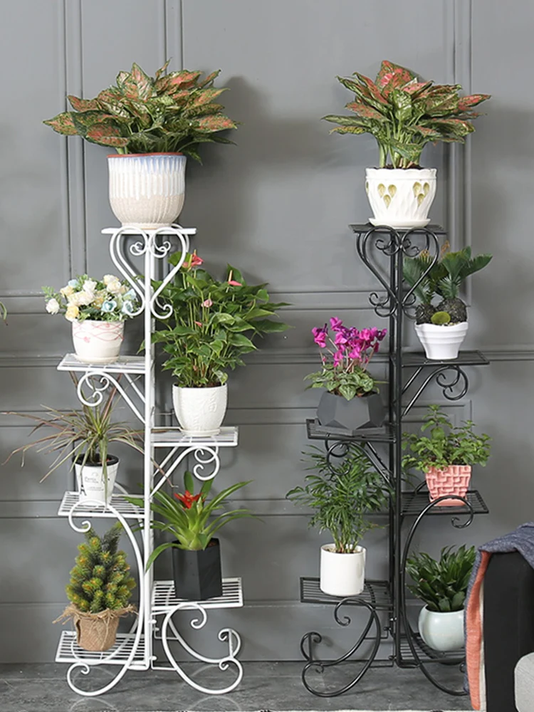Source Factory Sale Iron art Flower Rack Metal Floor Living Room European Garden Patio Shelf Furniture Waterproof Flower Stand
