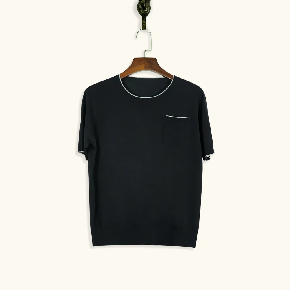 
2021 Korean Fashion Plain Summer Tencel Black and White for cos Short Sleeve Ladies Knitted Sweater 