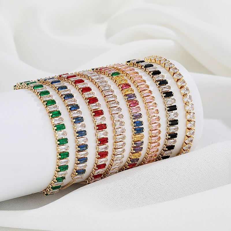 Laminated Gold Jewelry Joyeria Fashion Radiant Wholesale Colorful Cubic Zirconia 18K Gold Plated Push Pull Bracelets En Perle