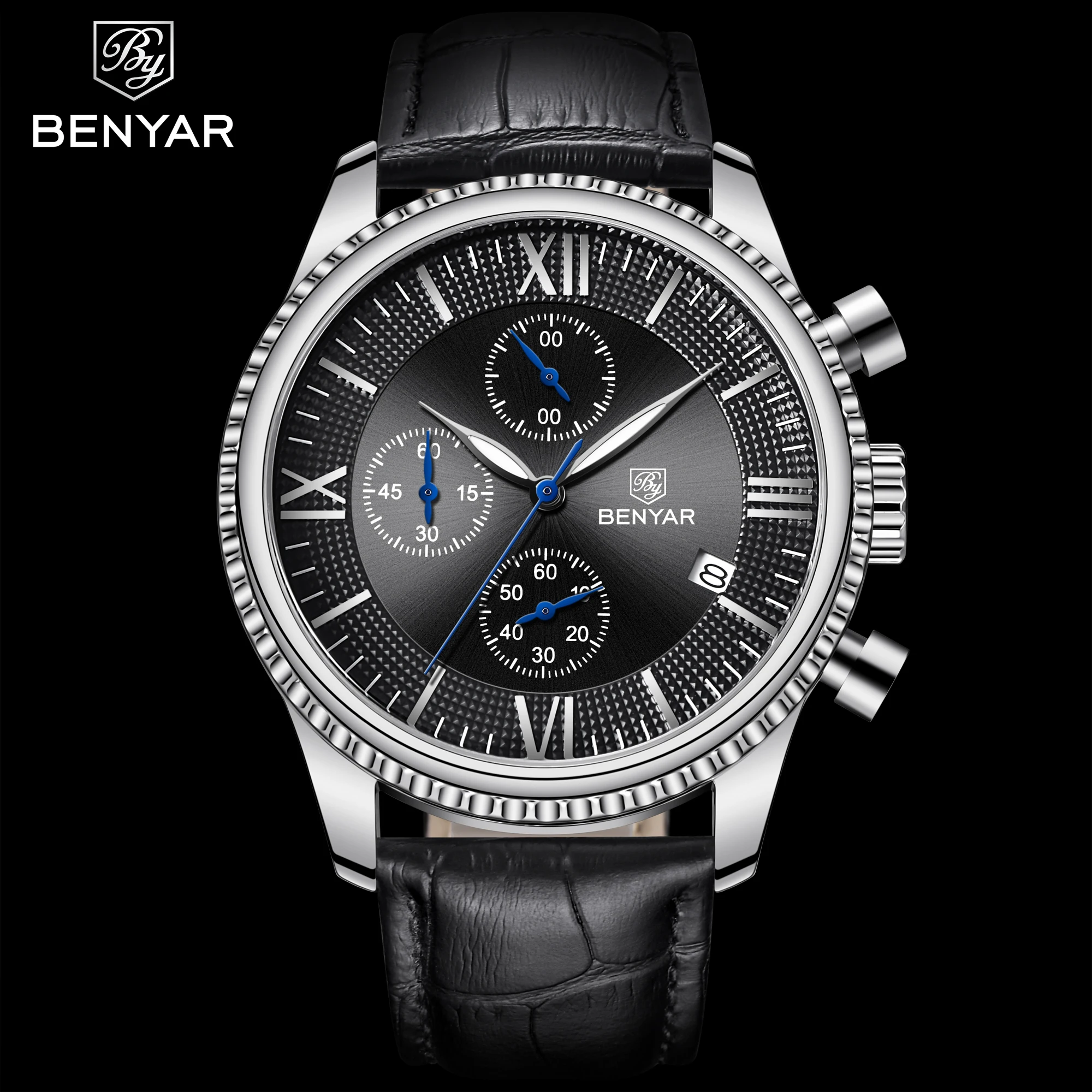 
Benyar 5129 luminous wrist watch custom logo hot sale Herrenuhr water resistant classic quartz 30m leather western wrist watches 