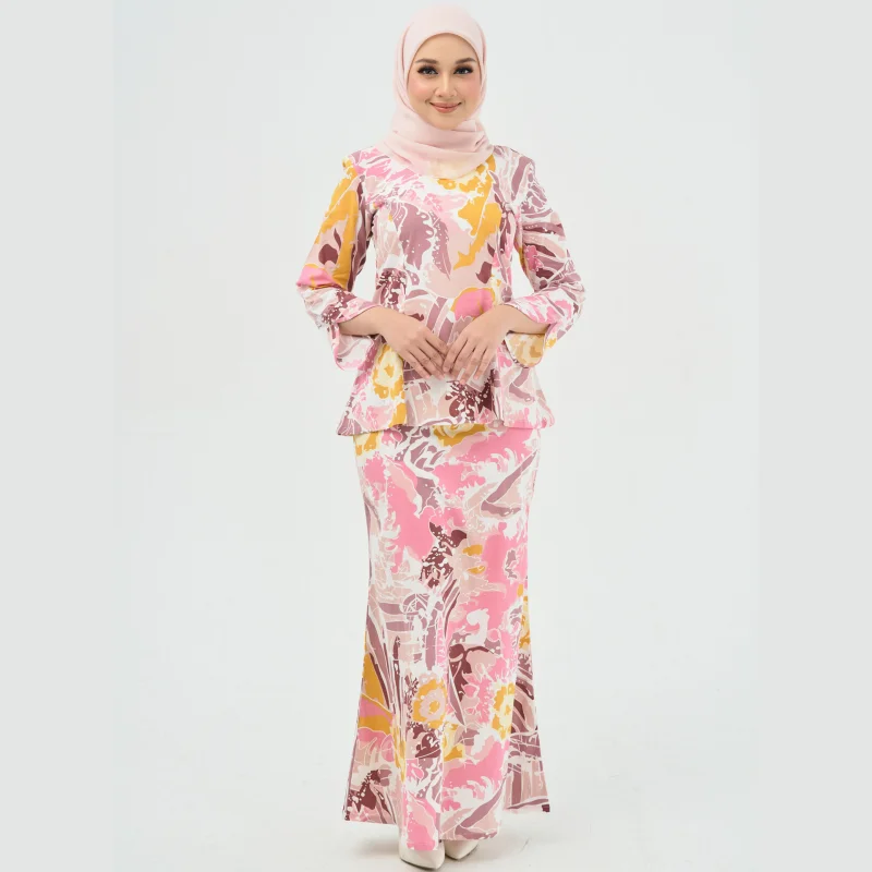 SIPO Eid Modest Fashion Dubai Fancy Printed Islamic Clothing Designs Malaysia 2 Pieces Abaya With Hijab Satin Baju Kurung
