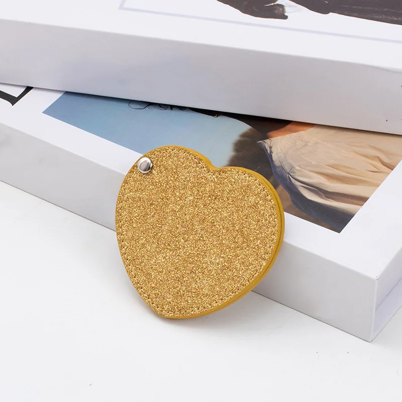 Custom Logo Heart Shape Keychain Mirror with Pu Leather Portable Cute Small Compact Vanity Cosmetic Mirror for Travel