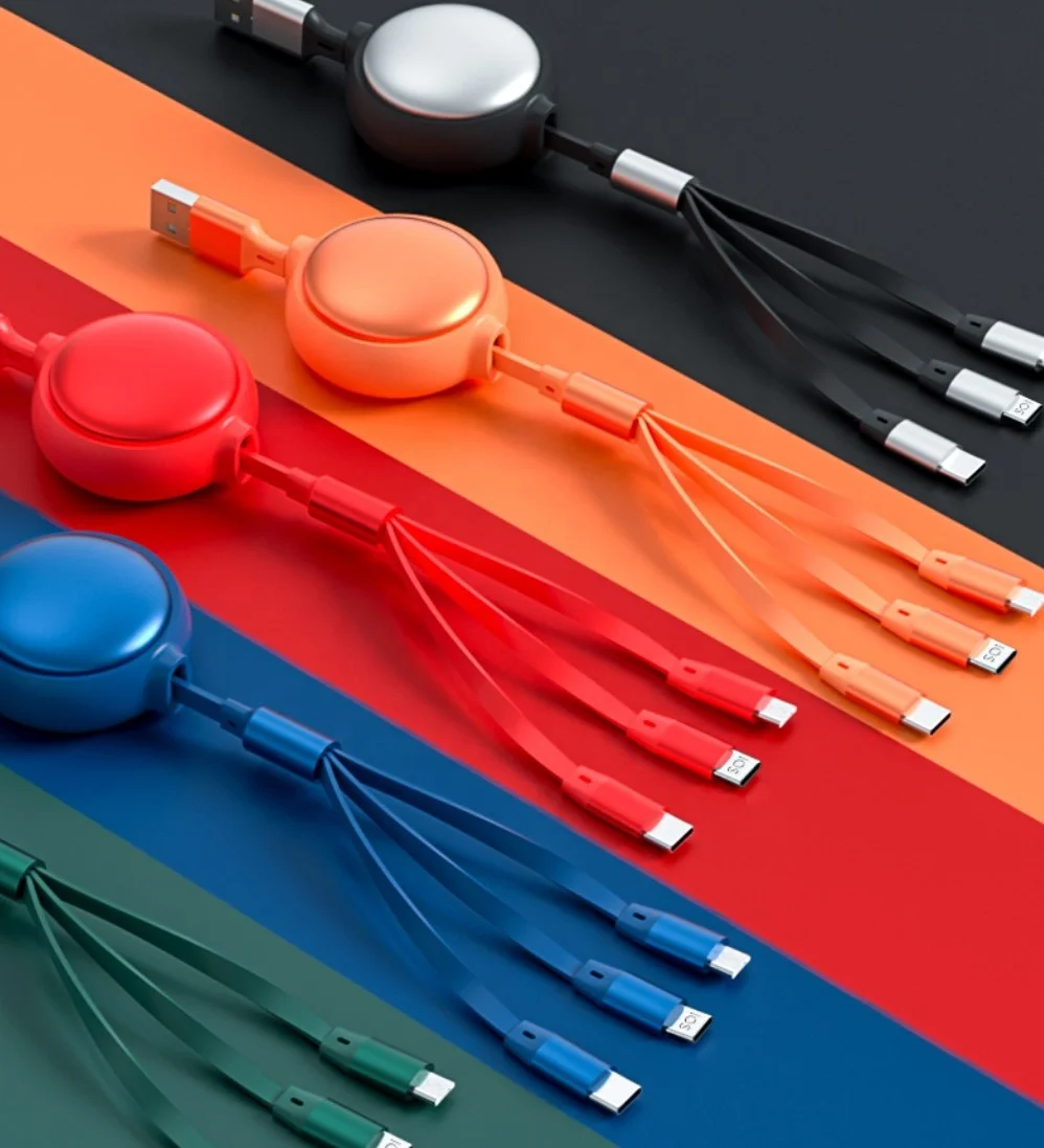 High Quality Custom Logo Lead Cord Multi Retractable 3 Type Port USB Charger Cable Charging Data Cable for Office Home Gift Set