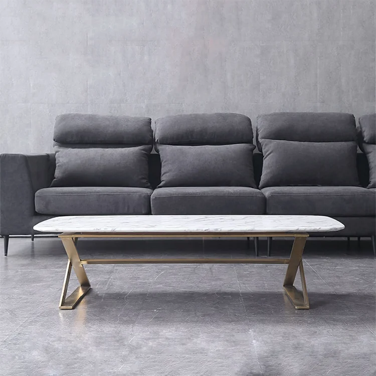 
Luxury Design Golden Brushed Texture Stainless Steel White Black Marble Coffee Table 