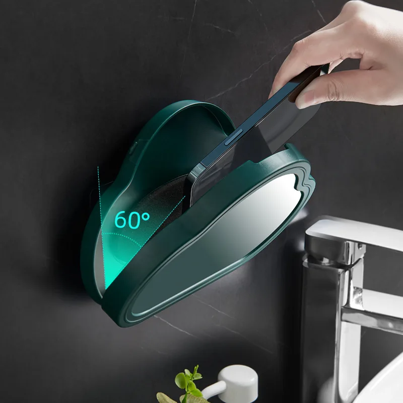 2022 New Wall Mounted Shelf Shower Small Bathroom Kitchen Cabinet Waterproof Anti Slip Fog Touchscreen Phone Case Holder