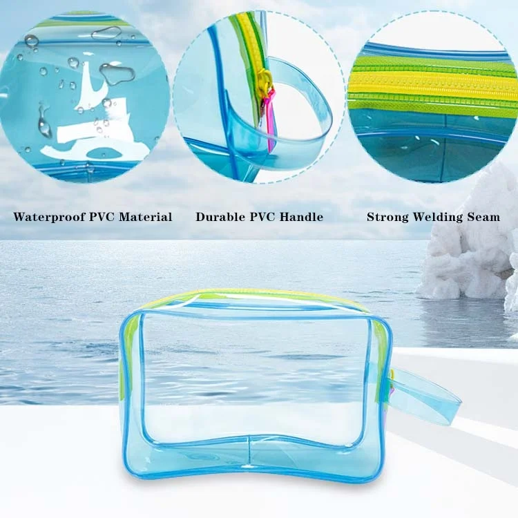 2024 New Custom Logo Large Capacity Travel Clear Makeup Waterproof Women Handle Cosmetic Pouch Transparent PVC Toiletry Bag