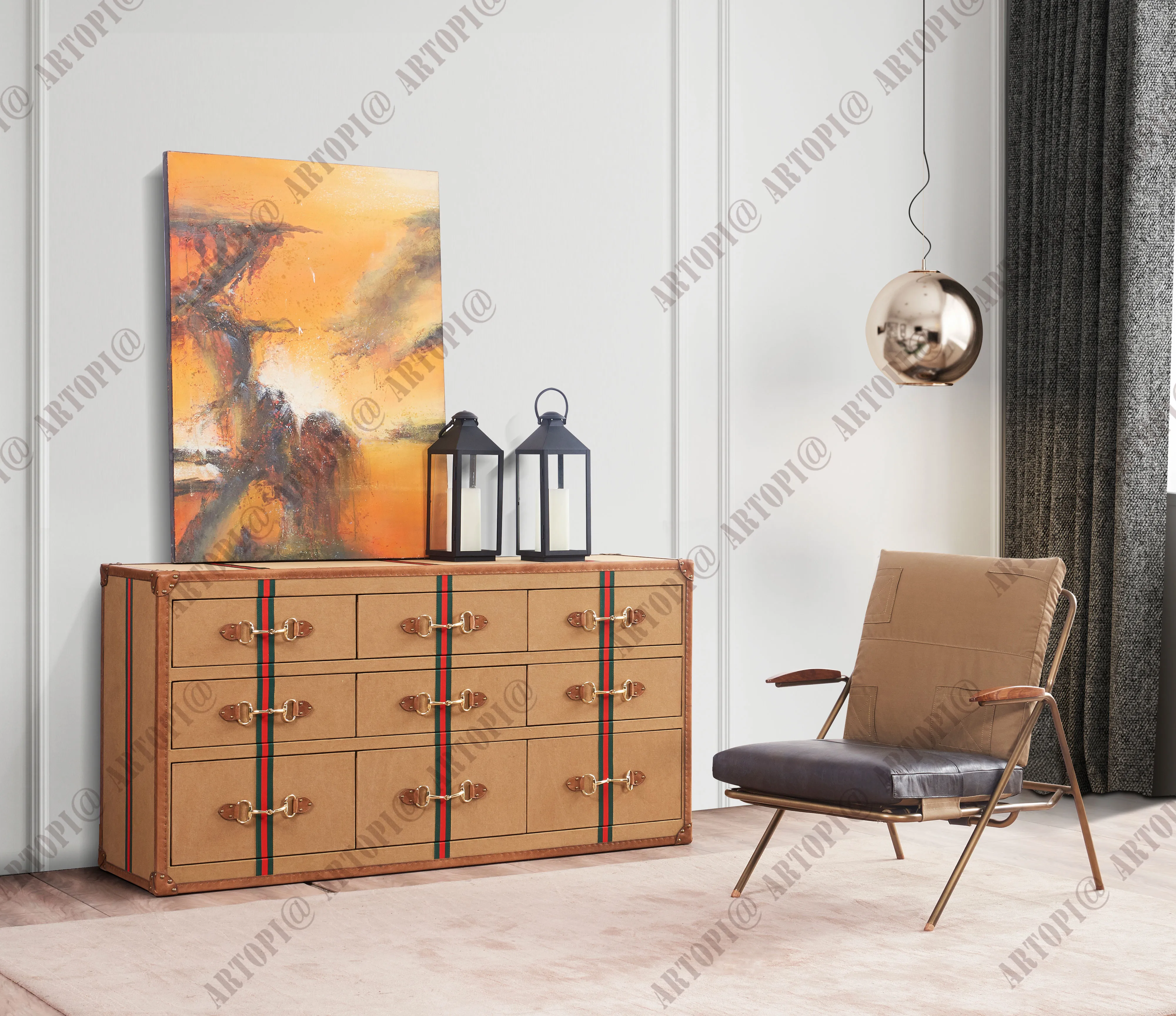 Antique furniture  leisure chair living room armchair canvas leather armchair