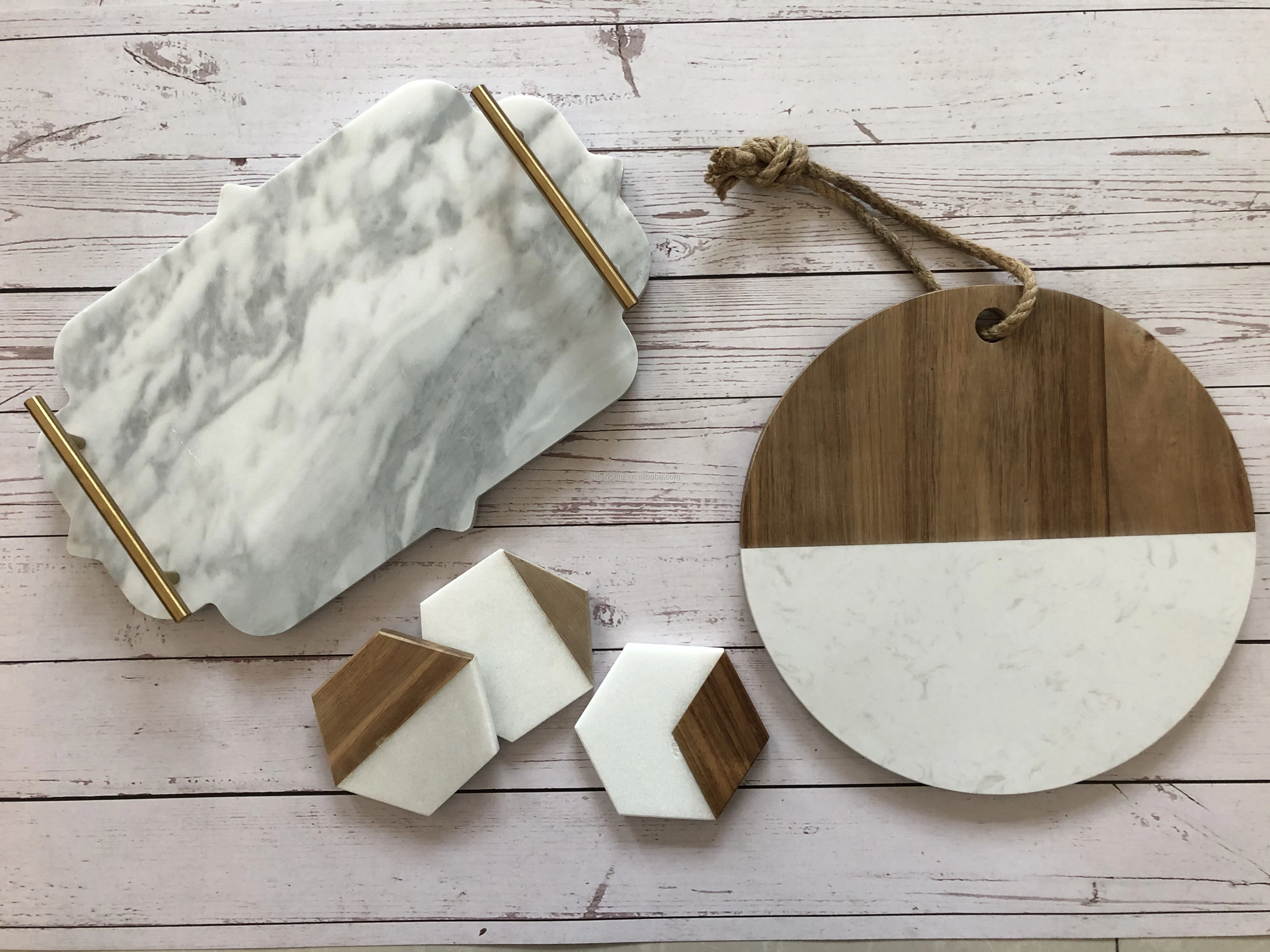 
China Factory High-Quality Wholesale Marble and Wood Cutting Board with Hanging Rope 