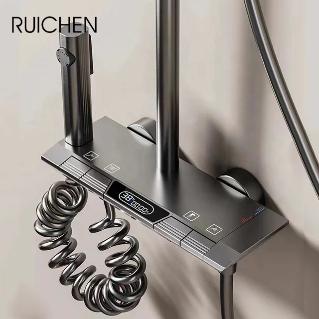 Top Gun Gray Bathroom piano Key Shower Faucet Shower System With Temperature Display