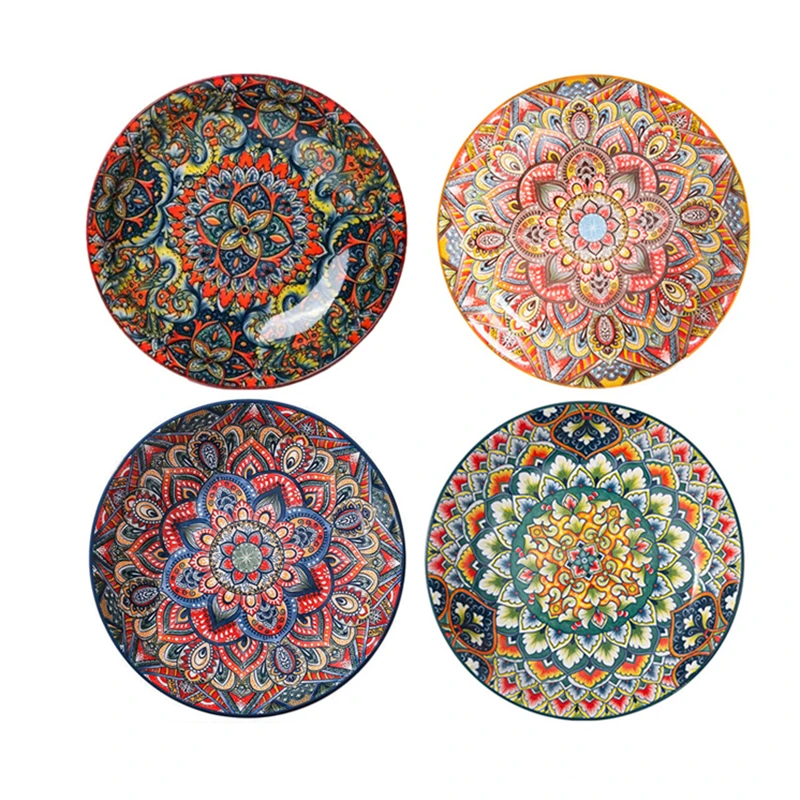 Bohemia style ceramic dishes & plates retro dinnerware sets under glaze porcelain wholesale tableware bowls and plates