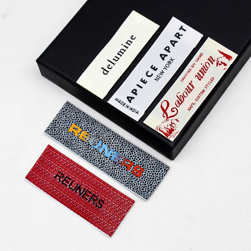Custom Red Label Clothes Tags For Clothing damask shuttle loom Woven Labels for clothing