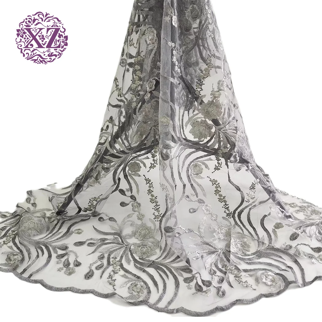 Latest Design Hand Embroidery Net Fabric African Materials Fabric 100% Polyester For Garment