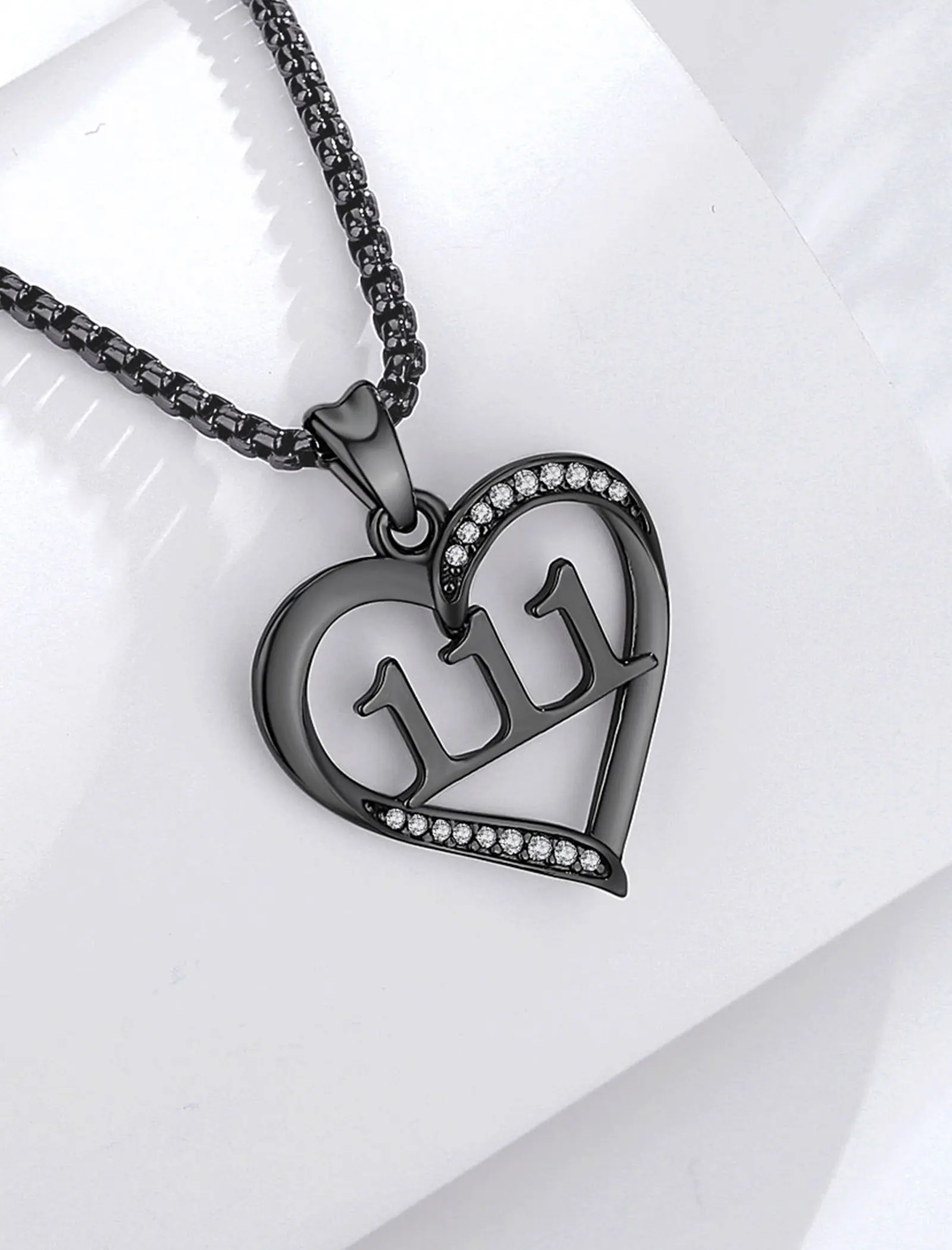 Merryshine Black Iron 925 Sterling Silver 111-999 444 Angel Numbers Heart Necklaces for Women