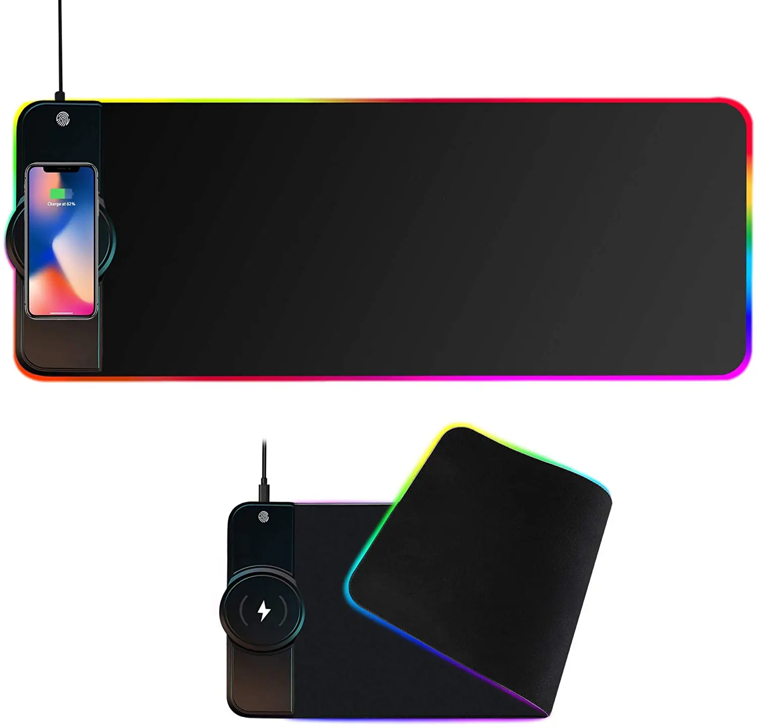 RGB Wireless Charger Mouse Pad80*30CM 10W Office Desktop Qi Fast Wireless Charging Non-Slip Rubber Base fori Phone8/X/XR/XS/11/1