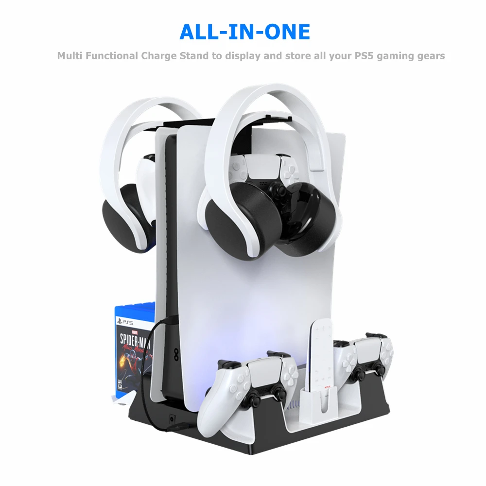 Multi-function Foldable Charger Station Stand For PS5 Console Cooling Base With HUB P5 Game Controller Headset Game Card Holder
