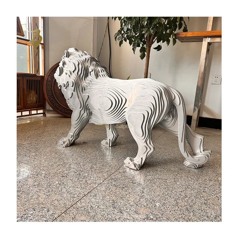Modern Custom Design Disappear Abstract Metal Lion Statue Stainless Steel Animal Sculpture For Garden