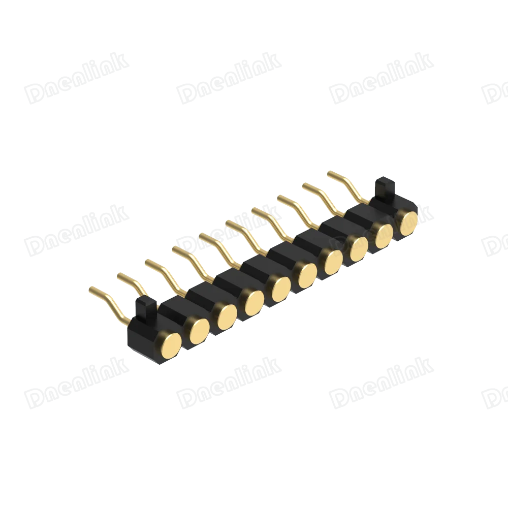 Dnenlink  Flat Type 2.54mm pitch Single Row H2.5mm Right Angle SMT with Location Female Pogo Pin Connector