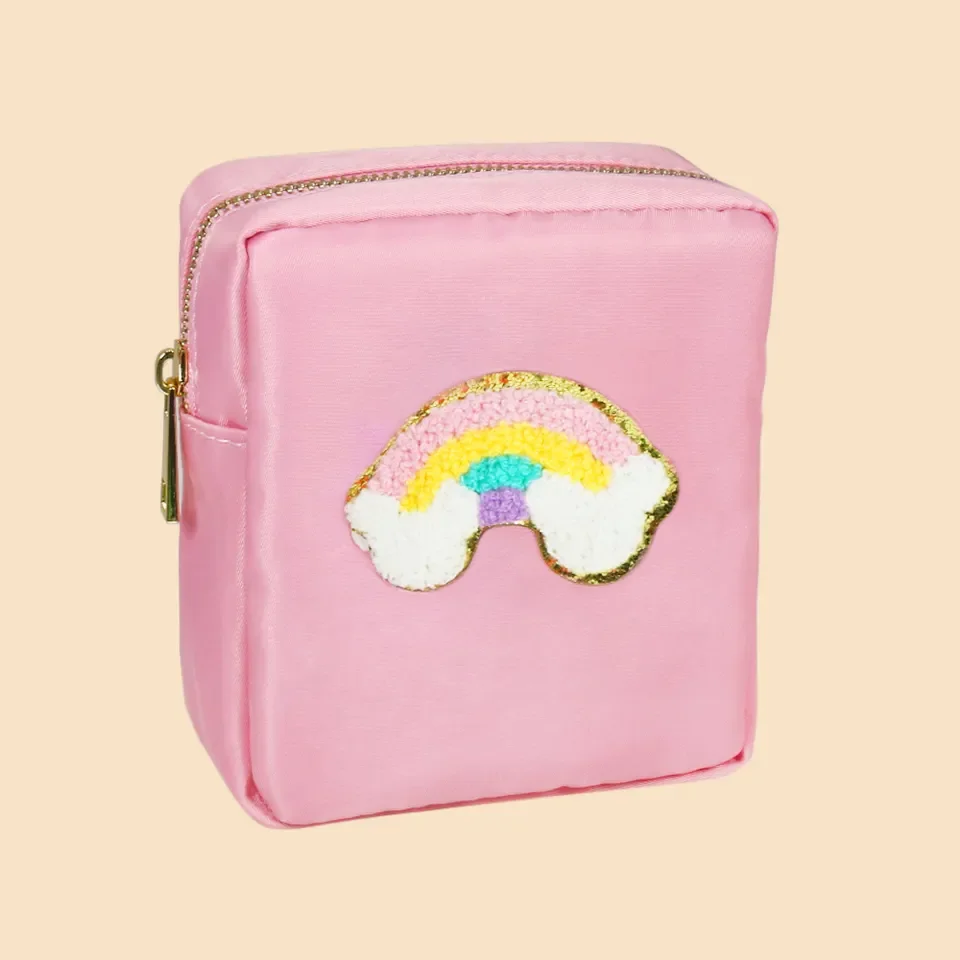 sequin candy stripped manufacturer compartment plush blue ribstop aesthetic letter foldable washing cosmetic bag