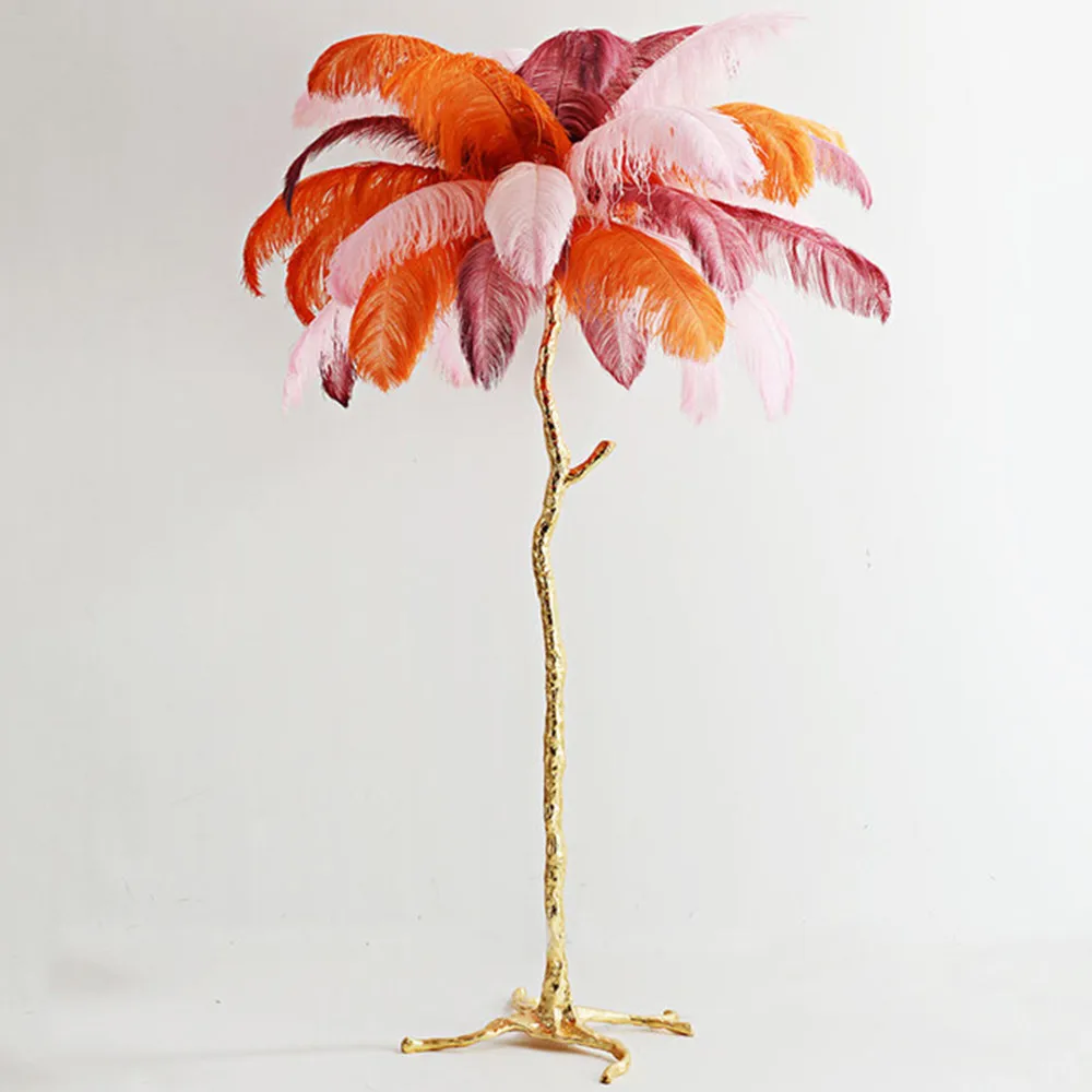 
Decoration Romantic Atmosphere Nordic Flamingo Ostrich Feather Resin Floor Lamp Led Standing Lamp 