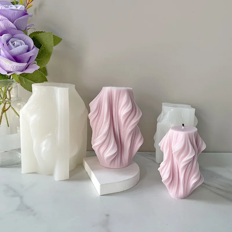 Hot Sell Handmade Decoration Gypsum Resin Aromatherapy Candle Silicone Mould Irregular Wave Cylinder Candle Silicone Mold